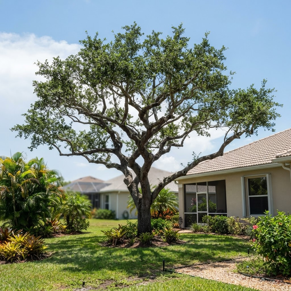 Well-structured live oak after professional pruning in Coral Gables